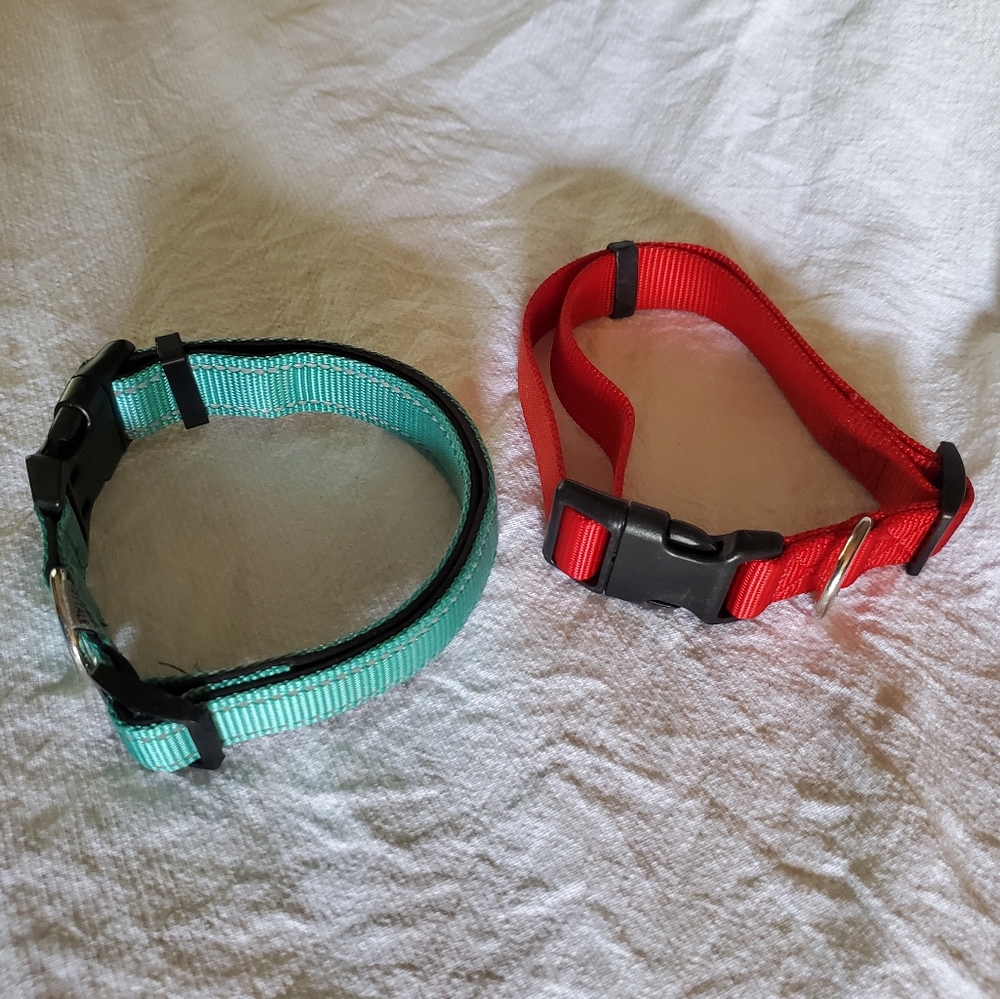 Set of two dog large  collars red and teal.